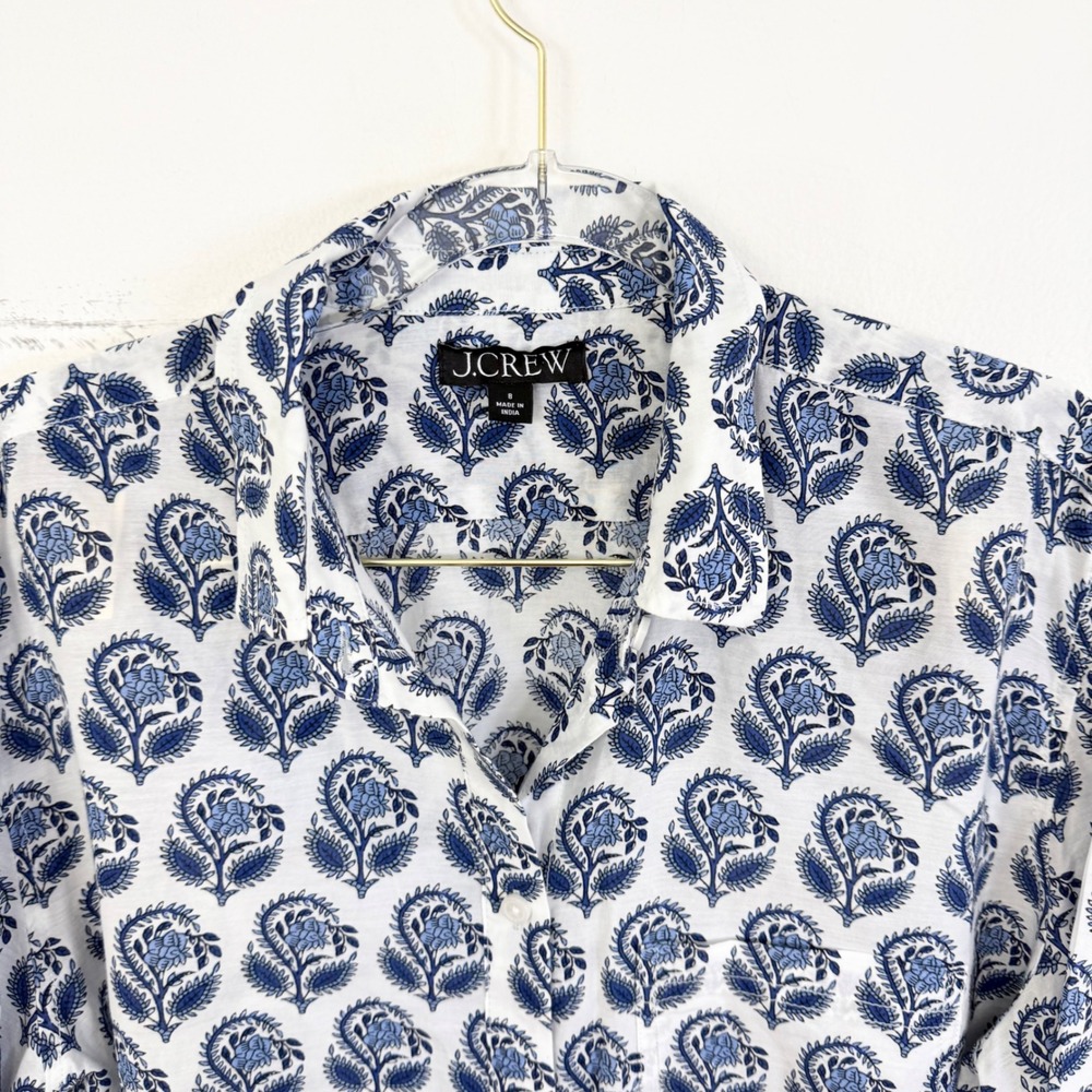 J.Crew Garçon Cotton Voile Shirt Blue Bouquet Block Print Size 8 - Picture 4 of 7